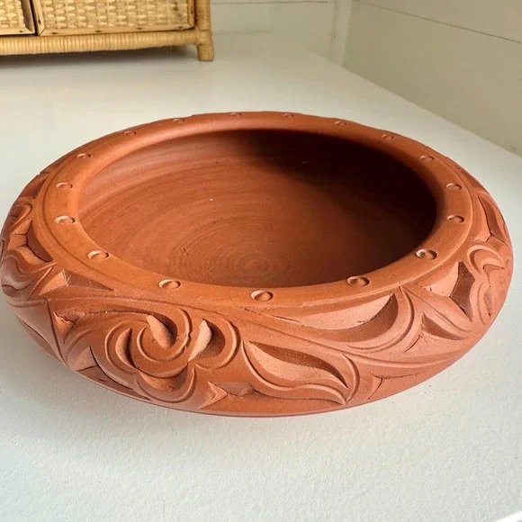 Vintage Bonsai Planter Unglazed Carved Bowl Terra Cotta Clay Bowl Succulent Pot - Picture 5 of 17